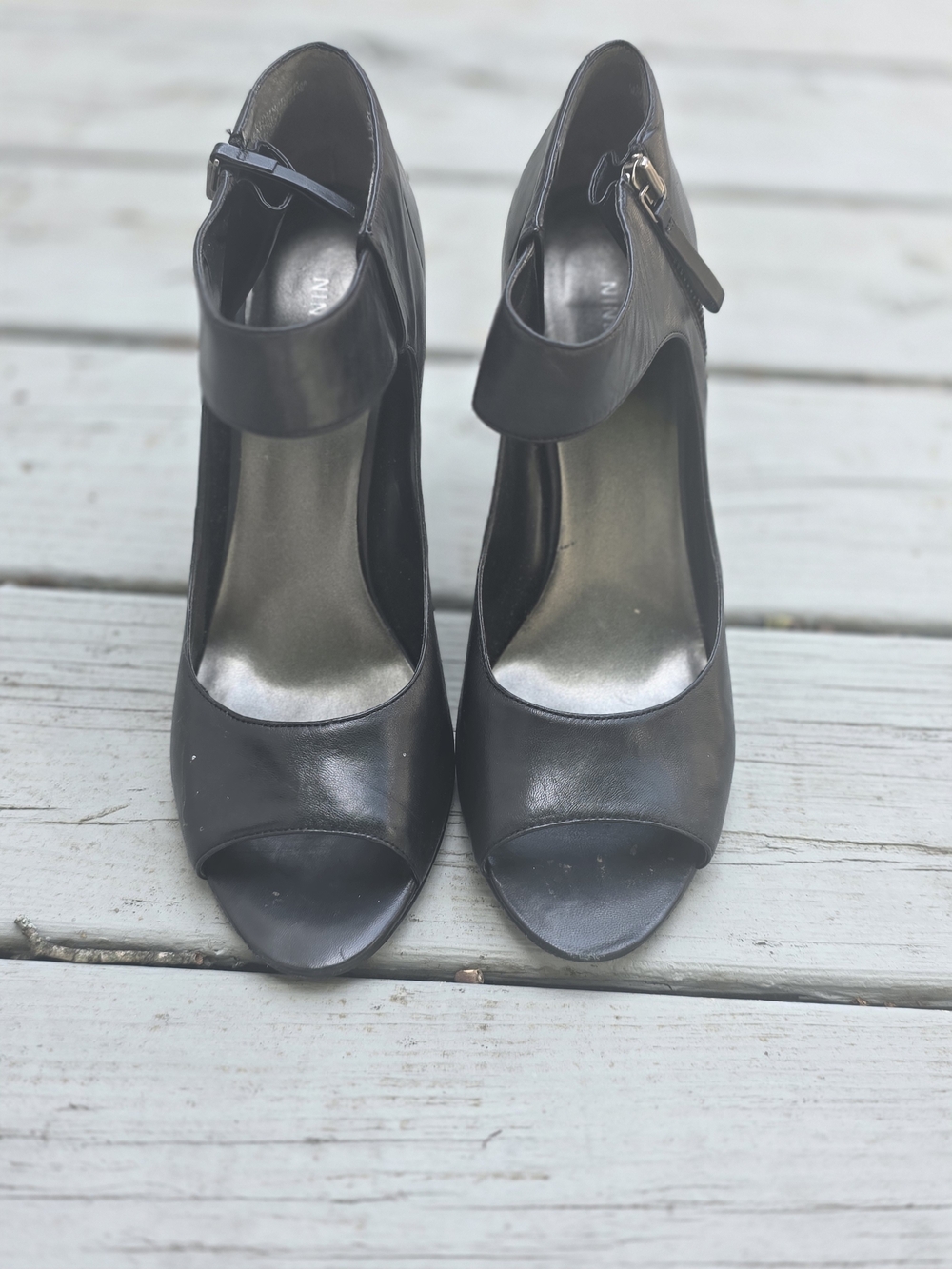 Nine West Black Peep-Toe Ankle-Strap Heels with Zipper